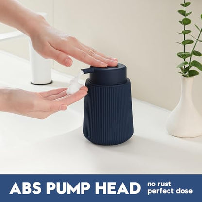 YAUKPH Striped Foaming Hand Soap Dispenser Navy Blue | with Leak-Proof Pump for Bathroom and Kitchen Countertop 11oz - color: Blue, size: Foaming Dispenser