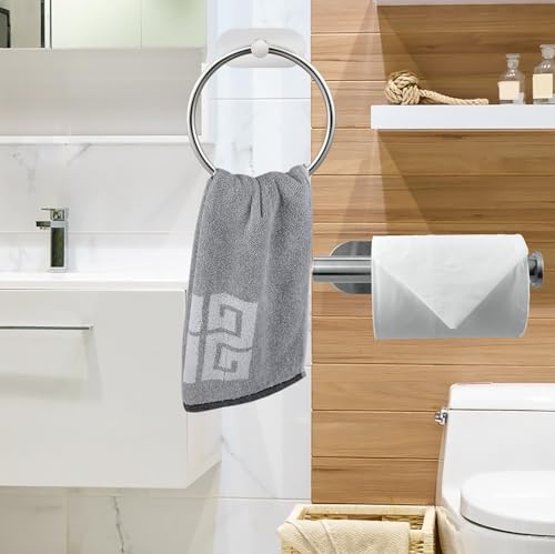 Self Adhesive Towel Ring and Toilet Paper Holder, No Drilling Stainless Steel Bathroom Hardware Set, Sturdy Bathroom Accessories for Home or Kitchen, Wall Mounted (Chrome) - color: Chrome