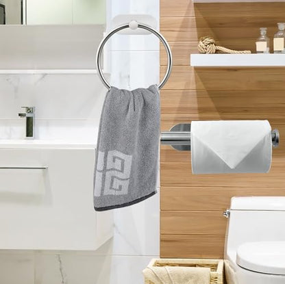 Self Adhesive Towel Ring and Toilet Paper Holder, No Drilling Stainless Steel Bathroom Hardware Set, Sturdy Bathroom Accessories for Home or Kitchen, Wall Mounted (Chrome) - color: Chrome