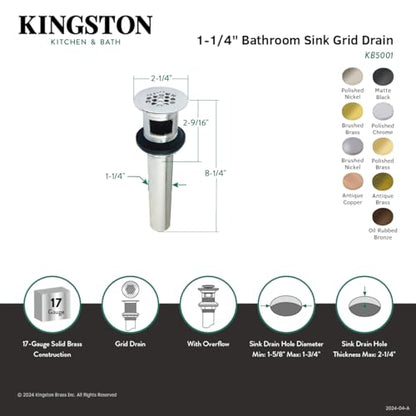 Kingston Brass KB5006 Complement Grid Strainer Drain, Polished Nickel - color: Polished Nickel