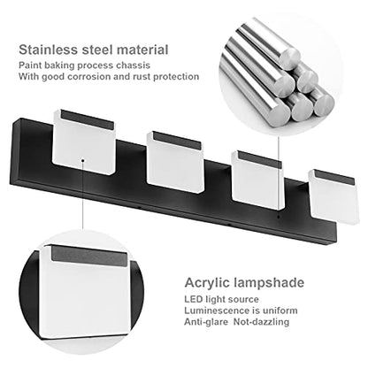 Ralbay 4 Light Black Bathroom Vanity Light Fixtures Acrylic Matte Black Vanity Light Fixtures LED Modern Bathroom Vanity Lights Over Mirror - color: Black, size: 4-Light