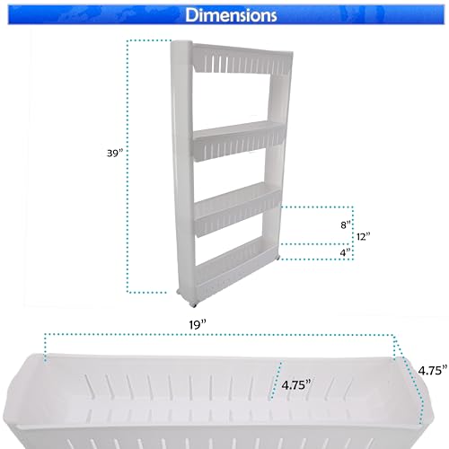 Slim Rolling Storage Cart for Bathroom and Laundry Room Organization - Narrow Space-Saving Mobile Shelving Utility Cart - Versatile Tier Design (White, 4 Tier) - size: 4 Tier, style: White