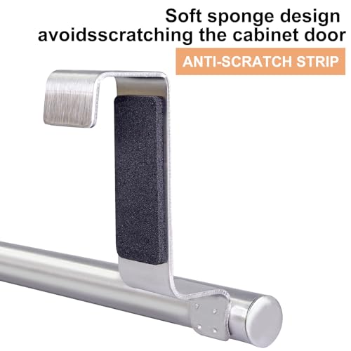 Mziart Over The Door Towel Rack for Bathroom Kitchen, 14 Inch Brushed Stainless Steel Over Cabinet Towel Bar with Hooks, Cupboard Towel Holder, Space-Saving Towel Hanger, Silver - size: 14 inch