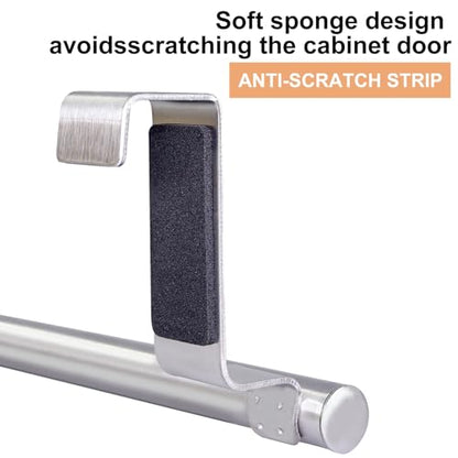 Mziart Over The Door Towel Rack for Bathroom Kitchen, 14 Inch Brushed Stainless Steel Over Cabinet Towel Bar with Hooks, Cupboard Towel Holder, Space-Saving Towel Hanger, Silver - size: 14 inch