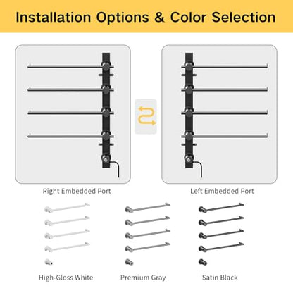 Z&Zhanle Electric Towel Warmer Rack, 4-Bar Wall Mount, Hidden Style, One-Touch Start, (4-Bar Satin Black) - color: 4-bar Satin Black