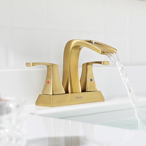 2 Handles Waterfall Bathroom Faucet with Metal Pop-up Drain and Faucet Supply Lines, Brushed Gold, Doris 1406808 - color: Brushed Gold