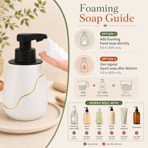 BosilunLife Rechargeable Auto Touchless Foam Soap Dispenser 17oz Ceramic | With Elegant Golden Curved Line.With Waterproof Pump,Touch-Free Sensing.17oz Dish Soap For Kitchen And Bathroom，White - color: White, style: Foam Pump