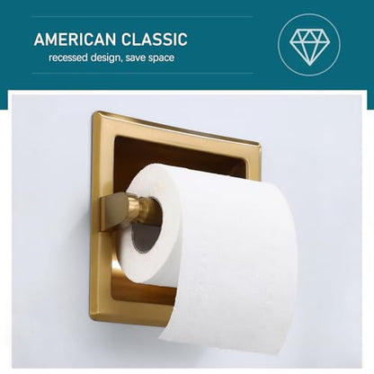 POKIM Recessed Toilet Paper Holder,Stainless Steel in Wall Toilet Paper Roll Holder for Bathroom with Mounting Bracket,Commercial Toilet Tissue Dispensers Wall Mount,Dark Gold - color: Dark Gold, size: Recessed