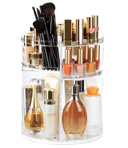 AMEITECH Rotating Makeup Organizer, 360 Spinning Skincare Organizers, 8 Adjustable Layer Cosmetic Storage Case with Brush Holder Perfume Tray for Vanity Bathroom Countertop - Large - style: 8 Layers with brush holder
