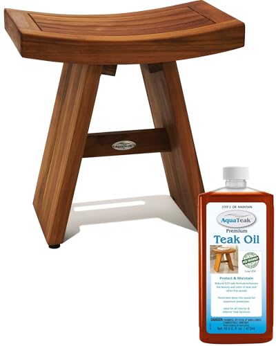 AquaTeak Asia 18" Teak Shower Bench | Durable, Water-Resistant Teak, Shower Chair & Shaving Foot Rest, Indoor/Outdoor Use - size: Bench w/ Teak Oil