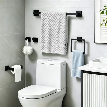 Mattle Black Towel Bar, SUS304 Stainless Steel Bathroom Hardware Set, Towel Racks for Bathroom Wall Mounted 16-Inches - color: Matte Black（5 Piece）, size: 16 inches