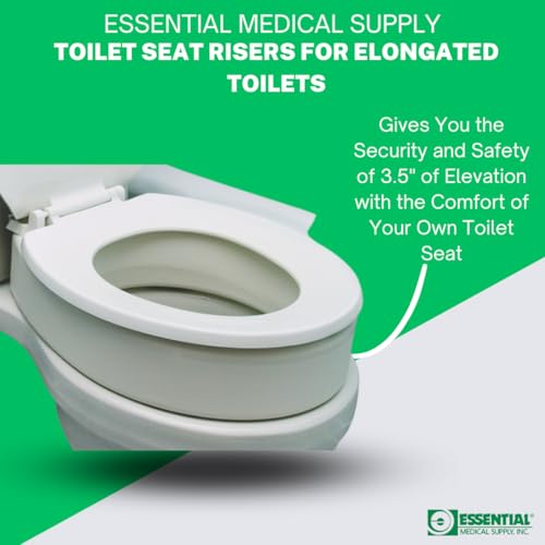 Essential Medical Supply Toilet Seat Riser for Elongated Bowl with 3.5" Rise - 19 x 14 x 3.5 Inch, Elevating and Raising Toilet Seat for Seniors, Adults and The Elderly with 300lb Weight Capacity