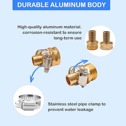 Hourleey Garden Hose Repair 1/2 Inch, Aluminum Mender Hose Connector Fitting with Clamp, Fit 1/2" Male & Female Hose Connector, 5 Sets - size: 1/2" - 5 Set