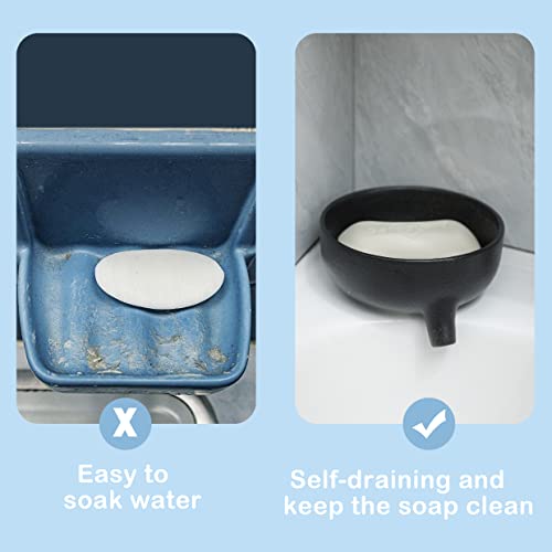 Self Draining Soap Dish, Ceramic Soap Dish with Drain for Bathroom Shower, Kitchen Sponge Holder Dish Sponge Holder for Kitchen Sink Ceramic Soap Holder Case Tray…