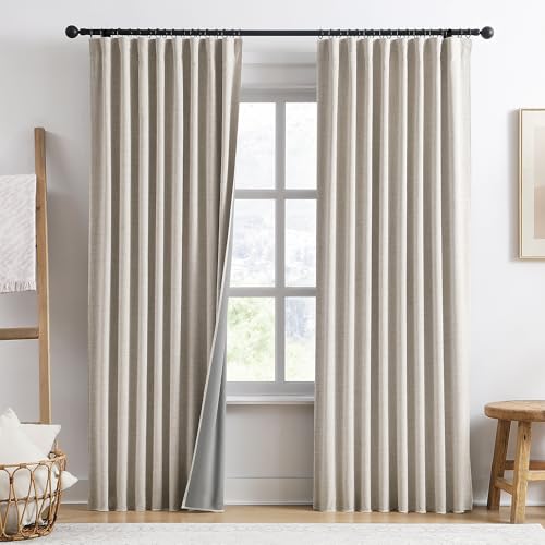 RAIN CITY Linen Beige Blackout Bedroom Curtains 84 Inch Long 50 Wide 2 PCs | Linen Blend Aesthetic Heat and Cold Blocking Drop Cloth Traverse Curtains for Living Room Polyester Soft Fabric - color: Beige, size: 50"W x 84"L (Pack of 2)