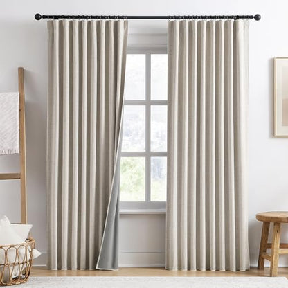 RAIN CITY Linen Beige Blackout Bedroom Curtains 84 Inch Long 50 Wide 2 PCs | Linen Blend Aesthetic Heat and Cold Blocking Drop Cloth Traverse Curtains for Living Room Polyester Soft Fabric - color: Beige, size: 50"W x 84"L (Pack of 2)