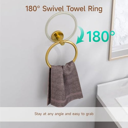 2 Pack Brushed Gold Towel Ring | Hand Towel Holder for Bathroom Wall Mounted, Durable 304 Stainless Steel, Modern Style - color: Brushed Dark Gold