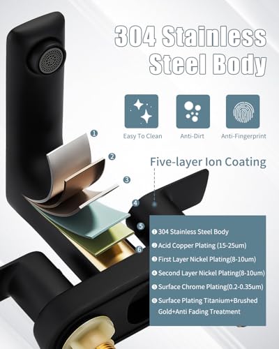 Bathroom Sink Faucet, Black Faucet for Sink 4 Inch 2 Handle Centerset, Bathroom Faucets with Pop Up Drain and 2 Supply Hoses, Stainless Steel Lead-Free RV Vanity Sink Faucet - color: 1.Matte Black, style: 1 PC