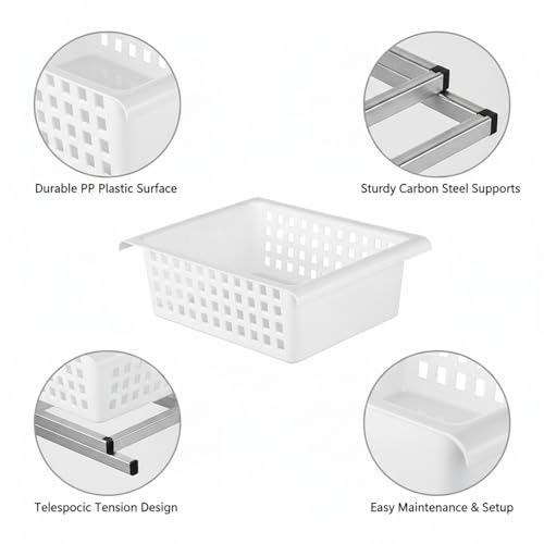 Adjustable Telescopic Cabinet Shelf, Tool-Free Under Sink Organizer Rack, Carbon Steel and PP Plastic Storage Solution for Kitchen and Bathroom - size: 9.84 x 7.87 x 3.35 in