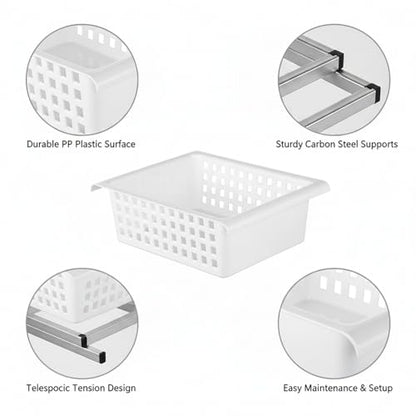 Adjustable Telescopic Cabinet Shelf, Tool-Free Under Sink Organizer Rack, Carbon Steel and PP Plastic Storage Solution for Kitchen and Bathroom - size: 9.84 x 7.87 x 3.35 in