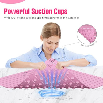 Shower Mat Non-Slip Bath Mat for Tub and Shower Stall,236 Suction Cups with Drain Holes, Quick Dry Machine Washable, Extra Grip for Stand Up Showers, Bathroom Essentials 24x24 Inch (Pink) - color: Pink