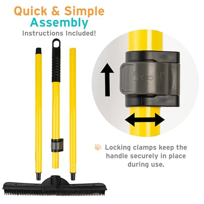 FURemover Pet Hair Removal Rubber Broom, 61" Telescopic Handle | Multi-Surface Rubber Broom with Built in Squeegee Edge, Sweeps up Fur, Hair, and Debris on Tile, Wood, Vinyl, and Carpet - size: 61" Telescopic Handle