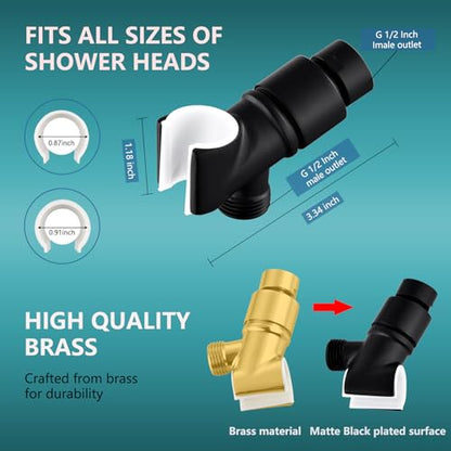 Brass Handheld Shower Head Holder - Adjustable Shower Rod Holder with Brass Pivot Ball - Matte Black - color: Handheld-Matte Black