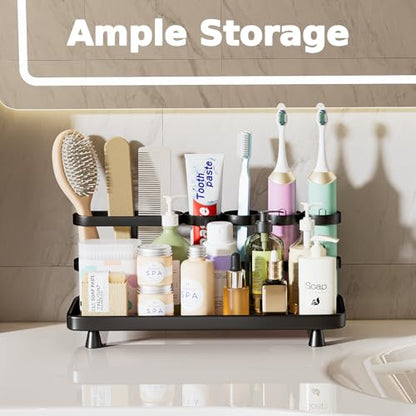 YOOLENS Electric Toothbrush Holder for Bathroom Countertop 5 Metal Slots Toothpaste Razor Mouthwash Organizer, Black - color: Black