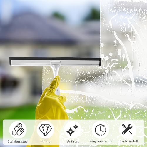 Shower Squeegee with Hook Holder, Easy to Install, Stainless Steel Bath Squeegee, Efficient Bathroom Household Cleaner Tool, Silver Shower Squeegee, Lightweight Bath Squeegee for Windows