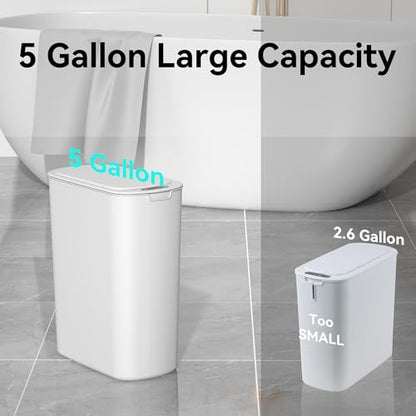 5 Gallon Motion Sensor Bathroom Trash Can Automatic Garbage Cans with Lid Touchless Smart Slim Plastic Trash Bin for Kitchen, Bedroom, Toilet, Office, Living Room - color: White