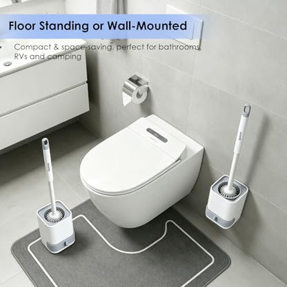 Toilet Cleaner Brush, Silicone Toilet Brush+Pumice Stone for Toilet Cleaning, with Non-Slip Long Handle, Wall Mounted/Floor Standing, Toilet Brush Set for Bathroom RVs