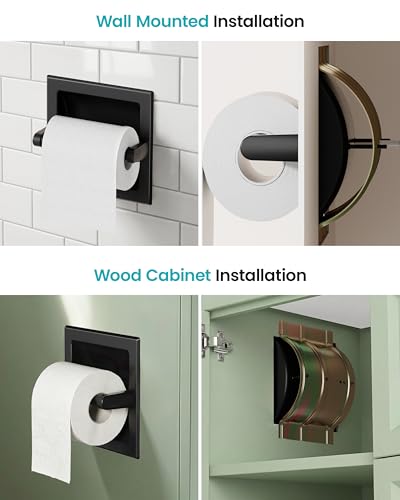 Recessed Toilet Paper Holder Matte Black, in-Wall, 304 Stainless Steel | Inset Toilet Paper Holder, Spring-Free Pivoting Arm, Space-Saving Flush Mount, Fits Rolls up to 6 in - color: Matte Black