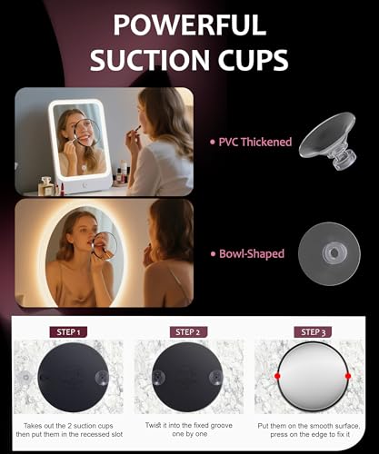 Magnifying Mirror 20X&30X&40X 3Packs with Tweezer and Suction Cups Set, 3.5 Inches Compact Travel Magnified Mirror-Black - color: Black