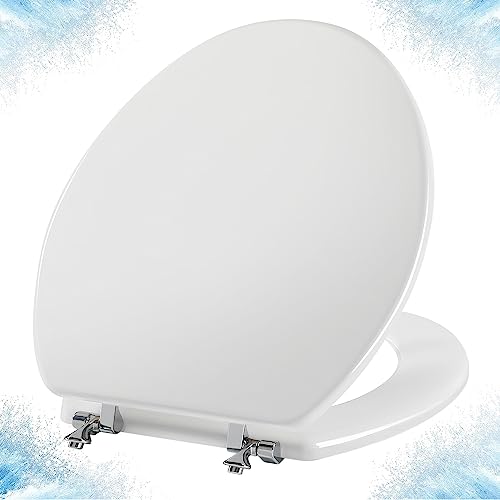 White Round Toilet Seat Natural Wood Toilet Seat with Zinc Alloy Hinges, Easy to Install also Easy to Clean, Scratch Resistant Toilet Seat by Angol Shiold (Round, White) - color: White, size: Round