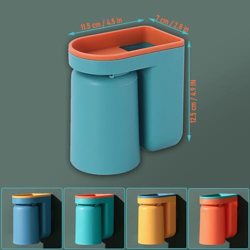 Toothbrush Holder Wall Mounted with Cup,2-in-1 Toothbrush Holders & Cups Set,Inverted Design for Easy Cleaning and draining,Stick-on Toothbrush Holder for Bathroom (Yellow) - color: Yellow