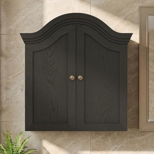 Bathroom Wall Cabinet, Black | Scalloped Arched Top, Adjustable Shelf, Over The Toilet Storage, Recessed Door, Medicine Cabinet - color: Black