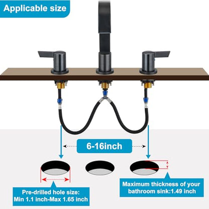 Midanya 8 Inch Widespread Bathroom Sink Faucet 3 Hole,Oil Rubbed Bronze | Waterfall Swivel Spout,2 Handle,SUS304,with Pop Up Drain,cUPC 24" Water Hose,for 6-16” hole distance vanity,RV,Farmhouse Sink - color: Bronze