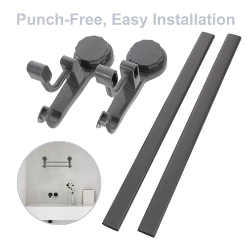 Double Suction Cup Towel Bar Rack 40cm Gunmetal Gray No Drill Wall Mount Bathroom Towel Holder Bathroom Accessory Space-Saving No-Punch Installation