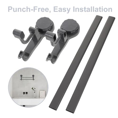 Double Suction Cup Towel Bar Rack 40cm Gunmetal Gray No Drill Wall Mount Bathroom Towel Holder Bathroom Accessory Space-Saving No-Punch Installation