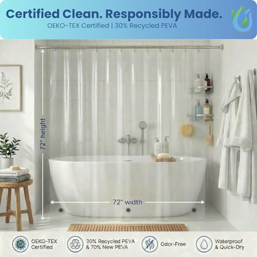 SUSTAINAURA® Premium Clear Shower Curtain Liner 72x72 – Waterproof, Quick Dry, Odor Free, Eco Friendly, Non-Toxic with 3 Weighted Magnets & 12 Rustproof Grommets Bathroom Accessories - color: 1a Premium Peva Clear