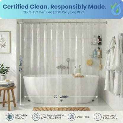 SUSTAINAURA® Premium Clear Shower Curtain Liner 72x72 – Waterproof, Quick Dry, Odor Free, Eco Friendly, Non-Toxic with 3 Weighted Magnets & 12 Rustproof Grommets Bathroom Accessories - color: 1a Premium Peva Clear