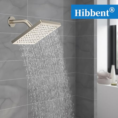 Hibbent cUPC Certified Thickness Metal 8'' Rain Shower Head, Brushed Nickel | High Pressure Shower Head, Bathroom Waterfall Shower Heads, High Flow Fixed Showerheads with Adjustable Brass Ball Joint - color: Brushed Nickel, style: Square 8''