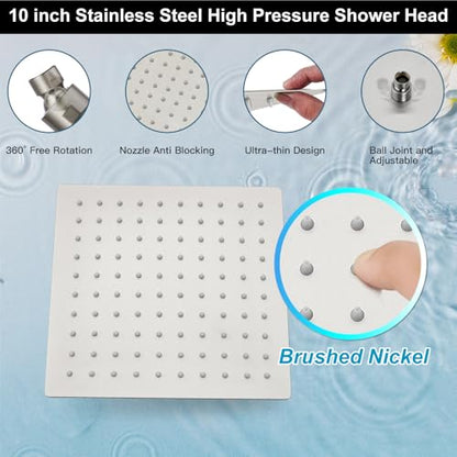Midanya Shower Faucet Set with Handheld Sprayer,10 Inch,Brushed Nickel | Rough-in Shower Valve and Trim Kit Included,Square Rain Head,Wall Mount Shower System,All Metal,Bathroom - color: Nickel, size: 10 Inch