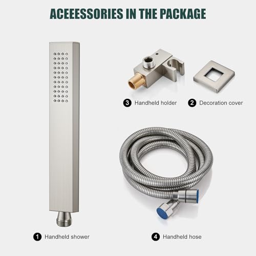 Heyalan Hand-held Shower Head Set-SUS304 Handheld Shower, Brushed Nickel | SUS304 stainless steel wand, straight-style design, single rain spray, 59-inch long hose and standard 1/2-inch connection - color: Brushed Nickel, style: Straight Style