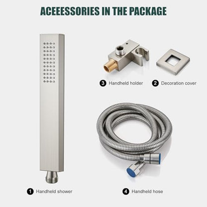 Heyalan Hand-held Shower Head Set-SUS304 Handheld Shower, Brushed Nickel | SUS304 stainless steel wand, straight-style design, single rain spray, 59-inch long hose and standard 1/2-inch connection - color: Brushed Nickel, style: Straight Style