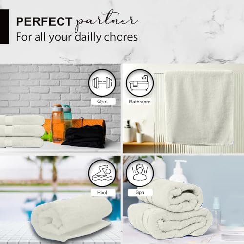 KAHAF COLLECTION 100% Cotton Bath Towels, 24x48 Pack of 6 Towels, Quick Dry, Highly Absorbent, Soft Feel Towel, Gym, Spa, Bathroom, Shower, Pool, Luxury Soft Towels (Cream, 24x48-6 Pack) - color: Cream, size: 24x48 - 6 PACK