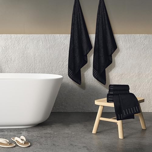 Ultra Soft 6 Pack Cotton Towel Set, Contains 2 Bath Towels 28x55 inch, 2 Hand Towels 16x24 inch & 2 Wash Cloths 12x12 inch, Ideal Everyday use, Compact & Lightweight - Black - color: Black, size: 6 Pack Set