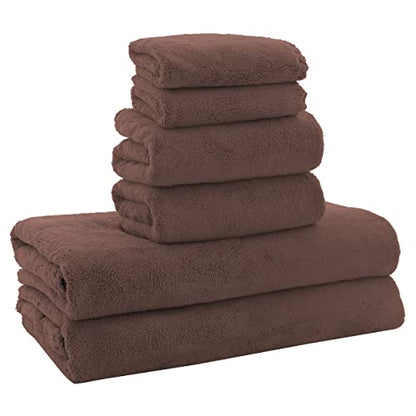 MOONQUEEN Ultra Soft Microfiber Coral Velvet Towel Set - Quick Drying, 2 Bath Towels, 2 Hand Towels, 2 Washcloths - Wood Brown, 6 Pcs - color: Wood Brown