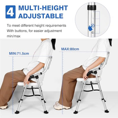 DEWEL Foldable Shower Chair for Elderly and Disabled, Folding Shower Seat with Armrests and Back Height Adjustable, Aluminum Alloy Bath Seat for Inside Shower, 330lbs Capacity (Blue) - color: Blue