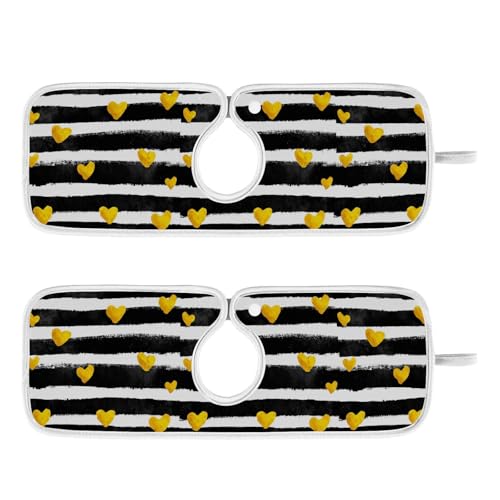 Kitchen Sink Splash Guard Behind Faucet Mat 2 Pcs Absorbent Faucet Mat Quick Dry Kitchen Sink Drying Mats for Drip Drain Draining Sinks Bathroom Microfiber Soft Washable S Black White Heart Stripes - color: Black White Heart Stripes, size: 14.9" x 5.5"